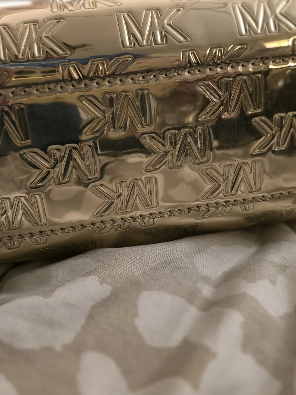 Michael Kors Gold MK Embossed Small Satchel Grayson